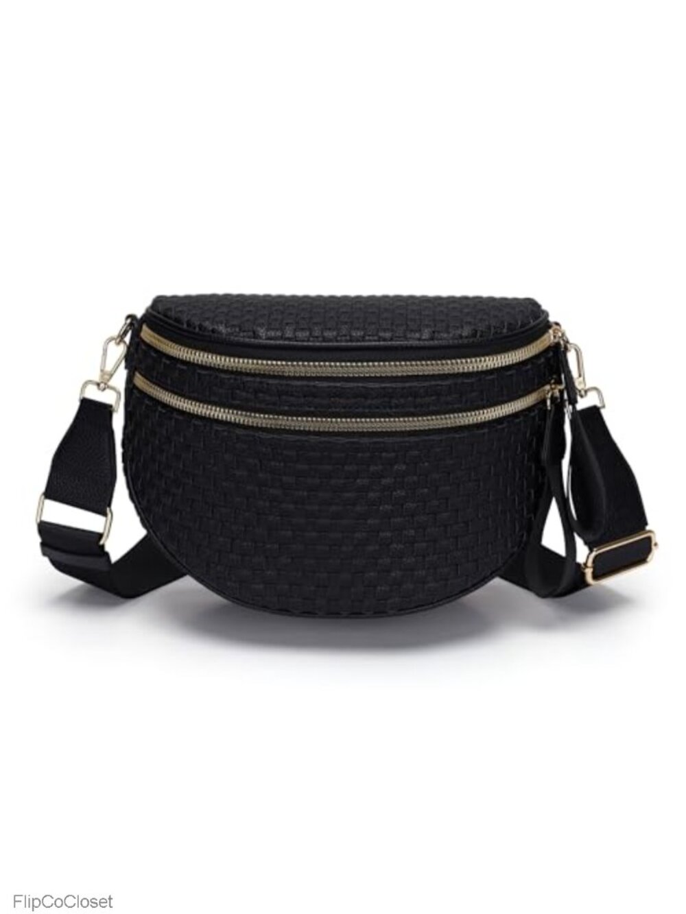 Woven Vegan Leather Crossbody Bum Bag Double Zip Sling Fanny Pack